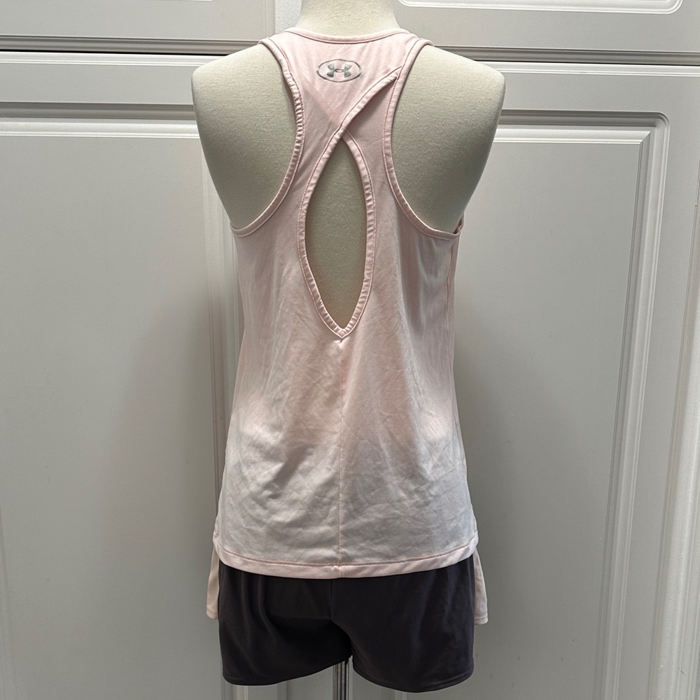 Under Armour Light Pink Top and Dark Shorts Set